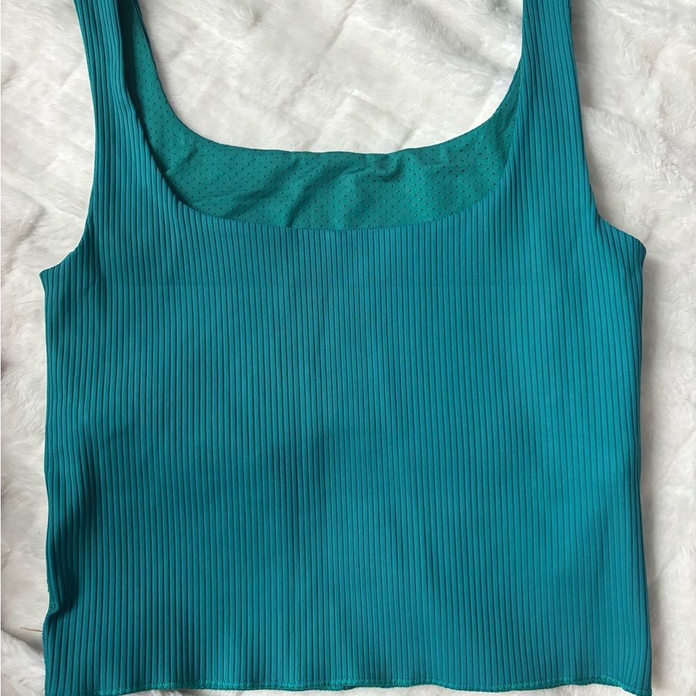 Carbon38 Green Ribbed Sleeveless Tank Top